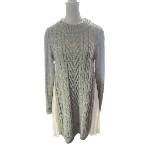 MERCURY DUO Women Cable Knit Sweater Sz M Gray Pullover Modern Classic 79-43 - Picture 13 of 16